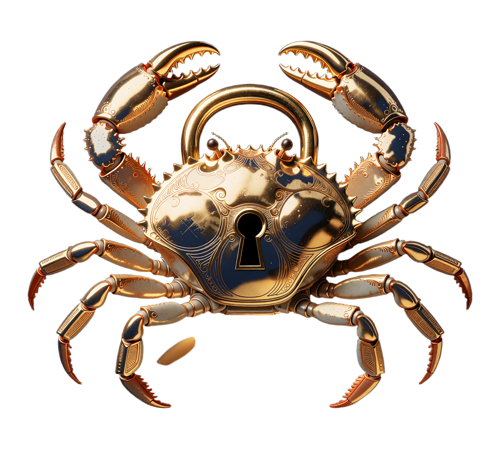 Złoty krab w kształcie kł&oacute;dki z dziurką od klucza - symbol mechaniki Bonus Crab w Millioner Casino